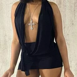 Kinky Cloth Top & Tees Twist Knot Halter Mini Dress