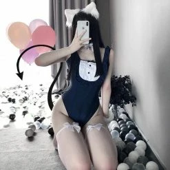 Kinky Cloth One-Piece Maid Bodysuit With Tail Kittens