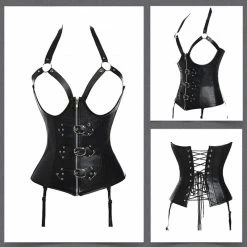 Kinky Cloth Open Bust Leather Corset Dresses