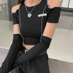 Kinky Cloth Open Shoulder Sleeve Crop Top Goth