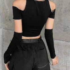 Kinky Cloth Open Shoulder Sleeve Crop Top Goth