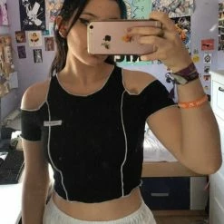 Kinky Cloth Open Shoulder Sleeve Crop Top Goth