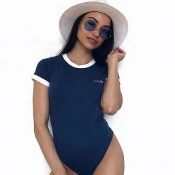 Kinky Cloth Panelled Letter Embroidery Bodysuit