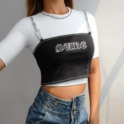 Kinky Cloth Top & Tees Patchwork Chain Camis Crop Top