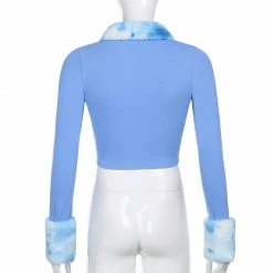 Kinky Cloth Patchwork Fur Trim Collar Knitted Top