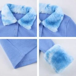 Kinky Cloth Patchwork Fur Trim Collar Knitted Top