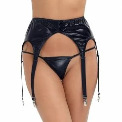 Kinky Cloth Patent Leather Suspender Garter Belts