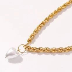 Kinky Cloth Jewelry Pearl Heart Braided Chain Necklace
