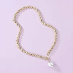 Kinky Cloth Jewelry Pearl Heart Braided Chain Necklace
