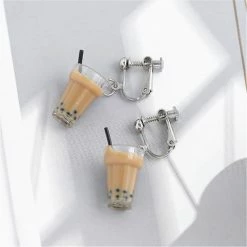 Kinky Cloth Pearl Milk Tea Earrings Jewelry