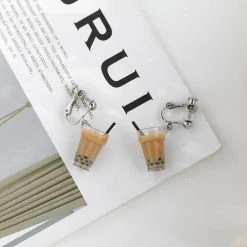 Kinky Cloth Pearl Milk Tea Earrings Jewelry