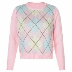 Kinky Cloth Pink Argyle Plaid Sweater