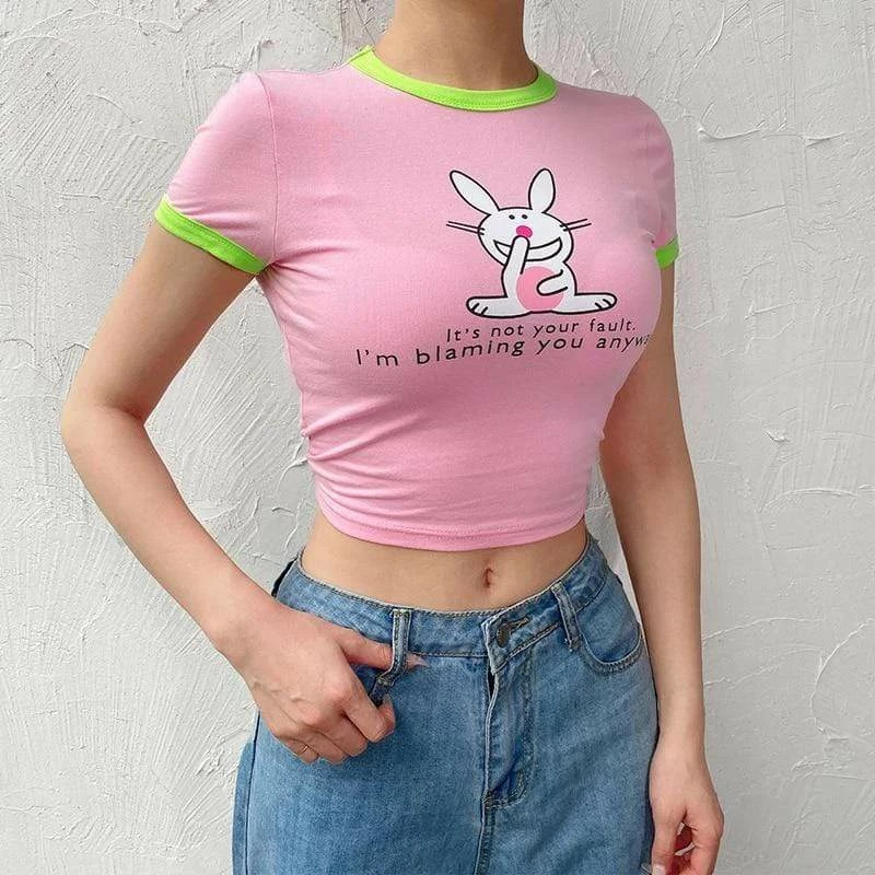 Kinky Cloth Pink Bunny Ringer Crop Top 2 Kinky Cloth Pink Bunny Ringer Crop Top