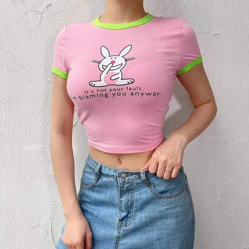 Kinky Cloth Pink Bunny Ringer Crop Top 1 Kinky Cloth Pink Bunny Ringer Crop Top