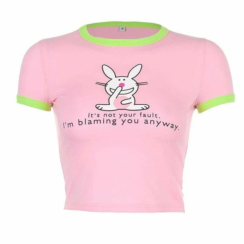 Kinky Cloth Pink Bunny Ringer Crop Top 4 Kinky Cloth Pink Bunny Ringer Crop Top