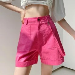 Kinky Cloth Skirts Pink Cargo Shorts With Strips Pockets