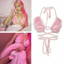 Kinky Cloth Pink Fleece 70’s Harness Top
