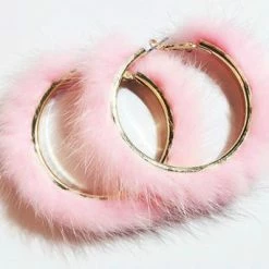 Kinky Cloth Kawaii Pink Fur Hoop Earrings
