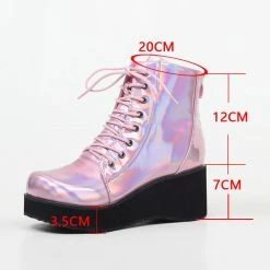 Kinky Cloth Goth Pink Holographic Leather Boots