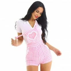 Kinky Cloth Pink Plaid Overalls