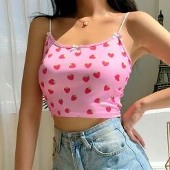 Kinky Cloth Pink Strawberry Bow Crop Top