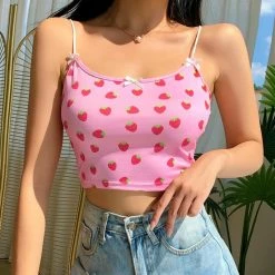 Kinky Cloth Pink Strawberry Bow Crop Top