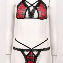 Kinky Cloth Lingerie & Panties Plaid Lace Trim Lingerie Set