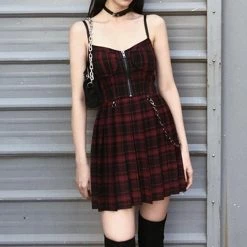 Kinky Cloth Plaid Pleated Gothic Dress 9 Kinky Cloth Plaid Pleated Gothic Dress