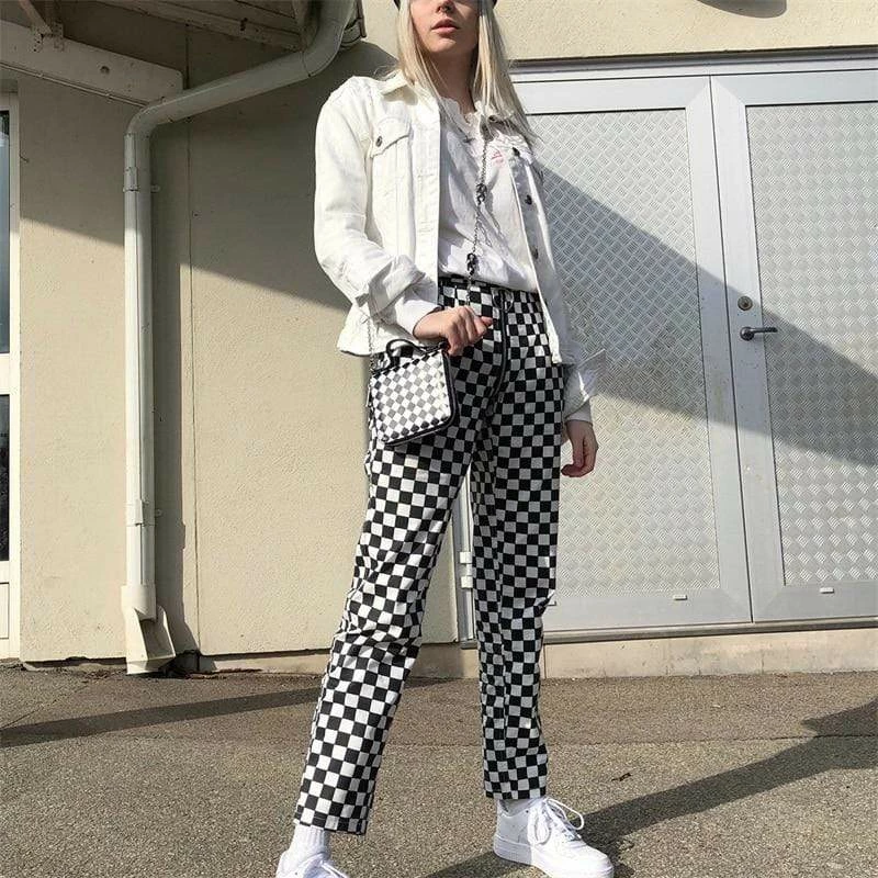 Kinky Cloth Black And White Zipper Checkered Pants 4 Kinky Cloth Black And White Zipper Checkered Pants