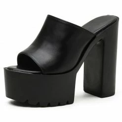 Kinky Cloth Footwear Platform Mule Square Heels