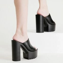 Kinky Cloth Footwear Platform Mule Square Heels