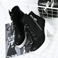 Kinky Cloth Footwear Platform Square Heel Martin Boots