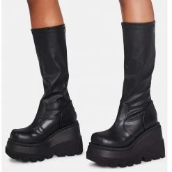 Kinky Cloth Platform Wedge Boots