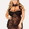 Spocket Plus Size Baby Doll Lace Dress & Thong Dresses