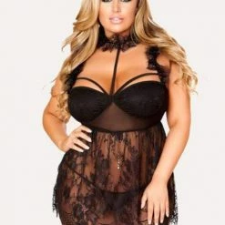 Spocket Plus Size Baby Doll Lace Dress & Thong Dresses