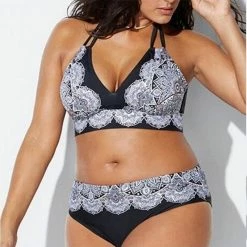 Kinky Cloth Plus Size Lace Flower Print Bikini Set