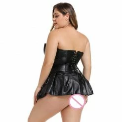 Kinky Cloth Goth Plus Size Leather Corset Skirt Set