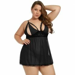 Kinky Cloth Dresses Plus Size Open Cup Nightdress Set