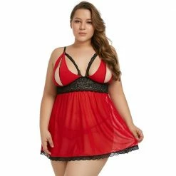 Kinky Cloth Dresses Plus Size Open Cup Nightdress Set