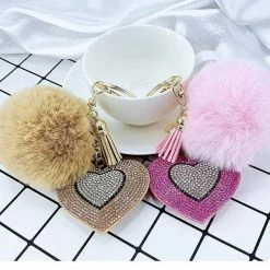 Kinky Cloth Under $20 Pompom Rhinestone Heart Keychain