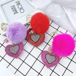 Kinky Cloth Under $20 Pompom Rhinestone Heart Keychain