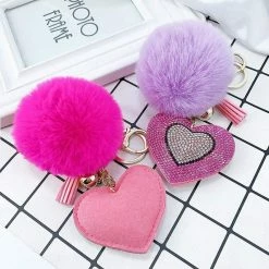 Kinky Cloth Under $20 Pompom Rhinestone Heart Keychain