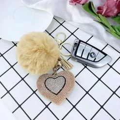Kinky Cloth Under $20 Pompom Rhinestone Heart Keychain