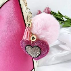 Kinky Cloth Under $20 Pompom Rhinestone Heart Keychain