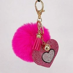 Kinky Cloth Under $20 Pompom Rhinestone Heart Keychain