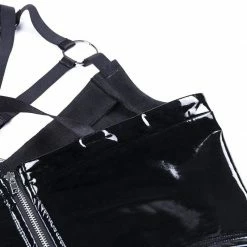 Kinky Cloth Goth Leather Ring Camis Crop Tank Top