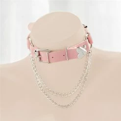 Kinky Cloth Punk Heart Collar With Chains Cosplay