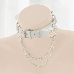 Kinky Cloth Punk Heart Collar With Chains Cosplay