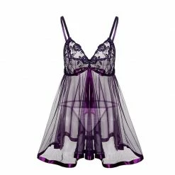 Kinky Cloth Purple Sheer Lingerie Babydoll Dress Negligee