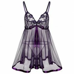 Kinky Cloth Purple Sheer Lingerie Babydoll Dress Negligee
